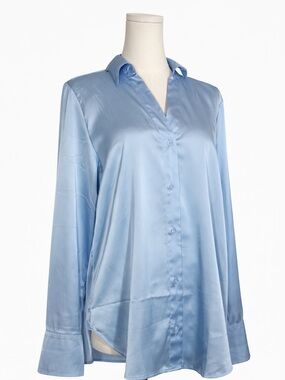 H&M Light Blue Satin Button-Up Blouse